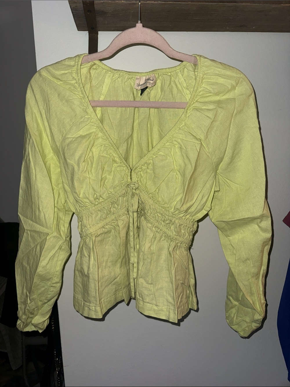 Universal Thread Lemon-Green Drawstring Peasant Blouse